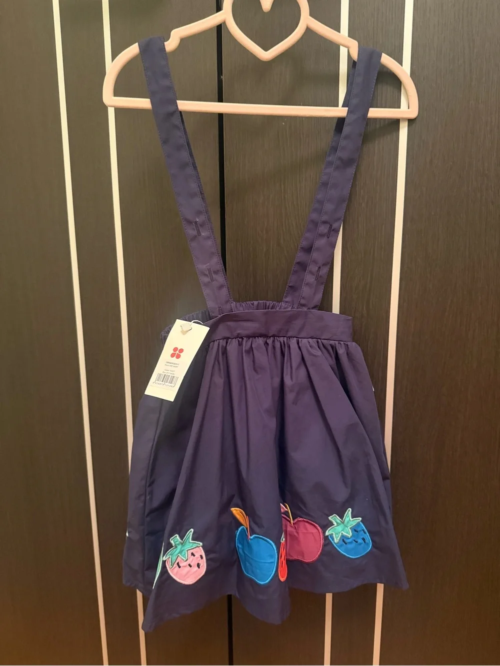 Catimini Navy Girls Pinafore Skirt with Fruit Appliqués